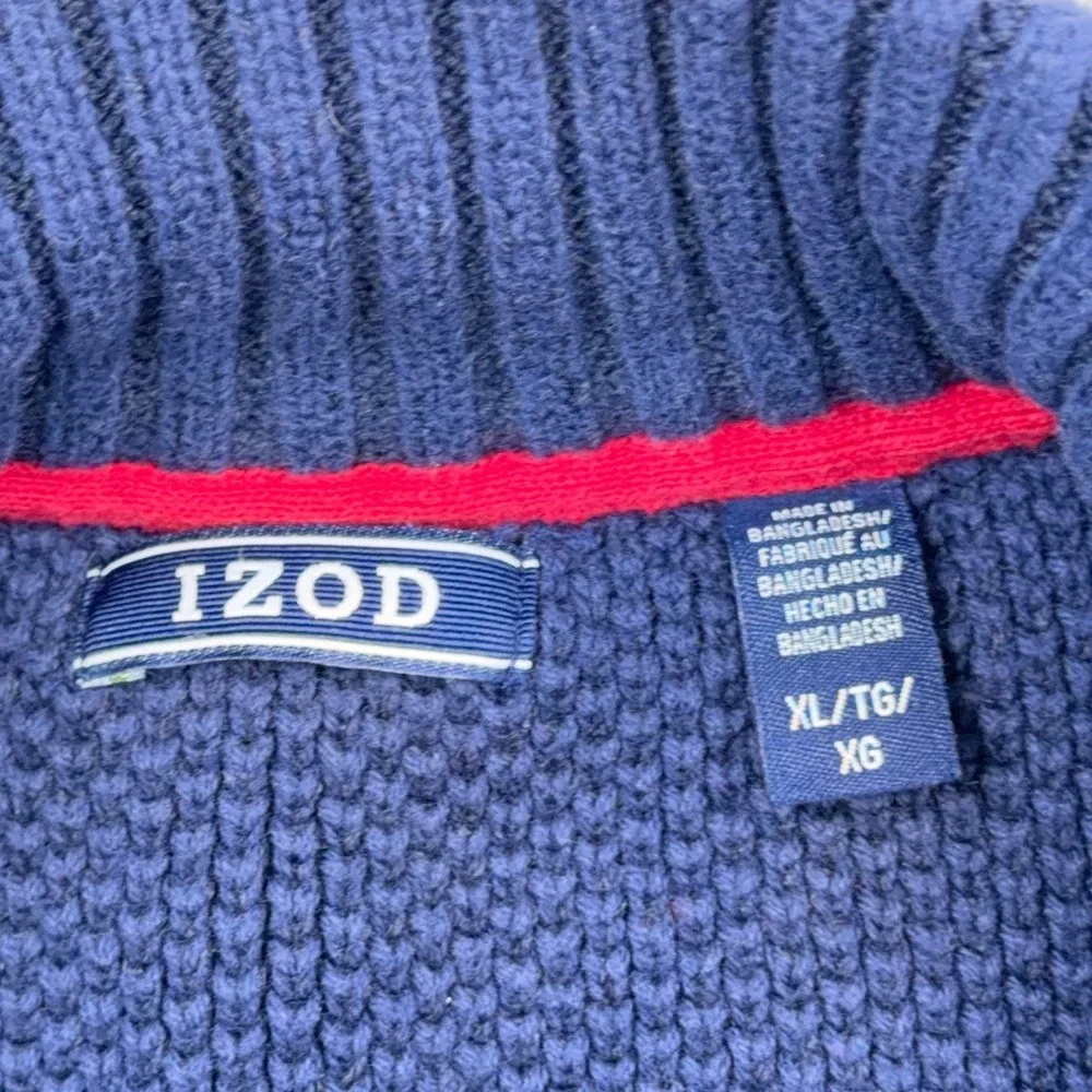 Izod Sweater Men XL Blue Pullover Quarter Zip Heavy Knit Nordic Lodge Ski Rib